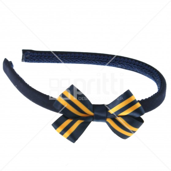 Navy alice hairband with 22mm striped bow dark navy/gold - 10 pack