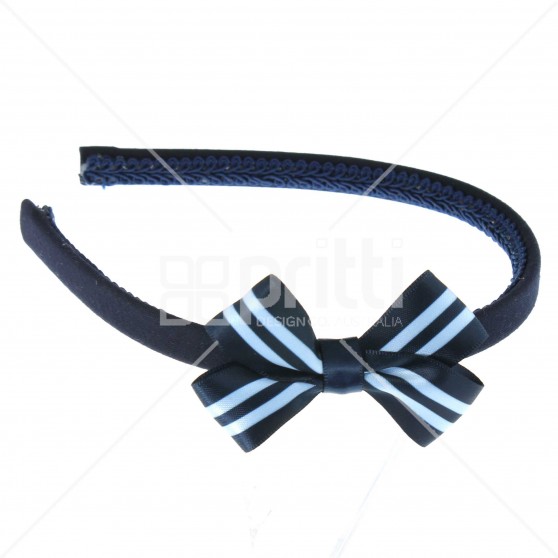 Navy alice hairband with 22mm striped bow dark navy/bluebird - 10 pack