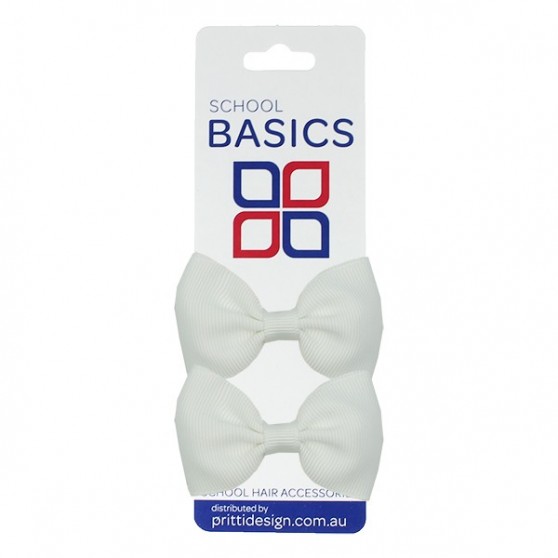 White Basic Grosgrain Bows on Elastic, Pair - 10 per pack