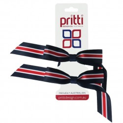 Navy / White / Red Striped Pigtail Bows  - 10 per pack
