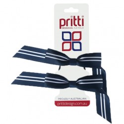 Dark Navy / White Striped Pigtail Bows  - 10 per pack