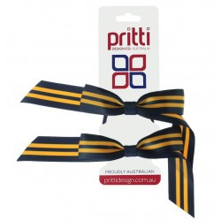 Dark navy / Gold Striped Pigtail Bows  - 10 per pack