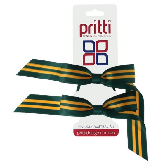 Holly / Gold Striped Pigtail Bows  - 10 per pack
