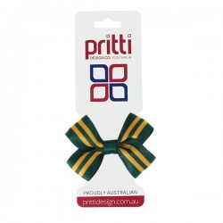 Holly / Gold Striped Satin Bow Clip - 10 per pack