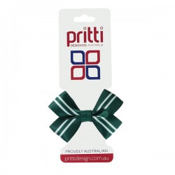 Holy / White Striped Satin Bow Clip - 10 per pack