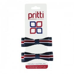 Navy / White / Burgundy Double Bow Striped Pigtails  - 10 per pack