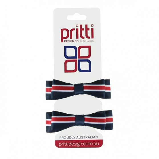 Navy / White / Red Double Bow Striped Pigtails  - 10 per pack