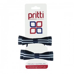 Dark Navy / White Double Bow Striped Pigtails  - 10 per pack