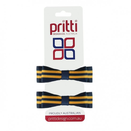 Dark Navy / Gold Double Bow Striped Pigtails  - 10 per pack