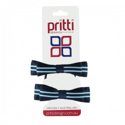 Dark Navy / Bluebird Double Bow Striped Pigtails  - 10 per pack