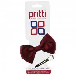 Maroon Satin Bow Clip - 10 per pack