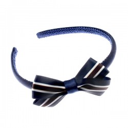 Midnight Alice Hairband with 22mm Striped Bow  - 10 pack