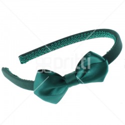 Holly Green Satin Bow Alice Hairband - 10 per pack