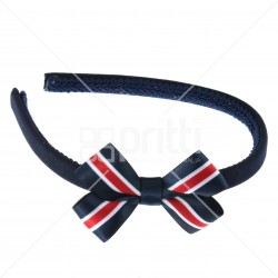 Navy alice hairband with 22mm striped bow navy/white/red - 10 pack