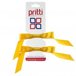 Gold Satin Pigtail Bows On Very Thin Elastic - 10 per pack